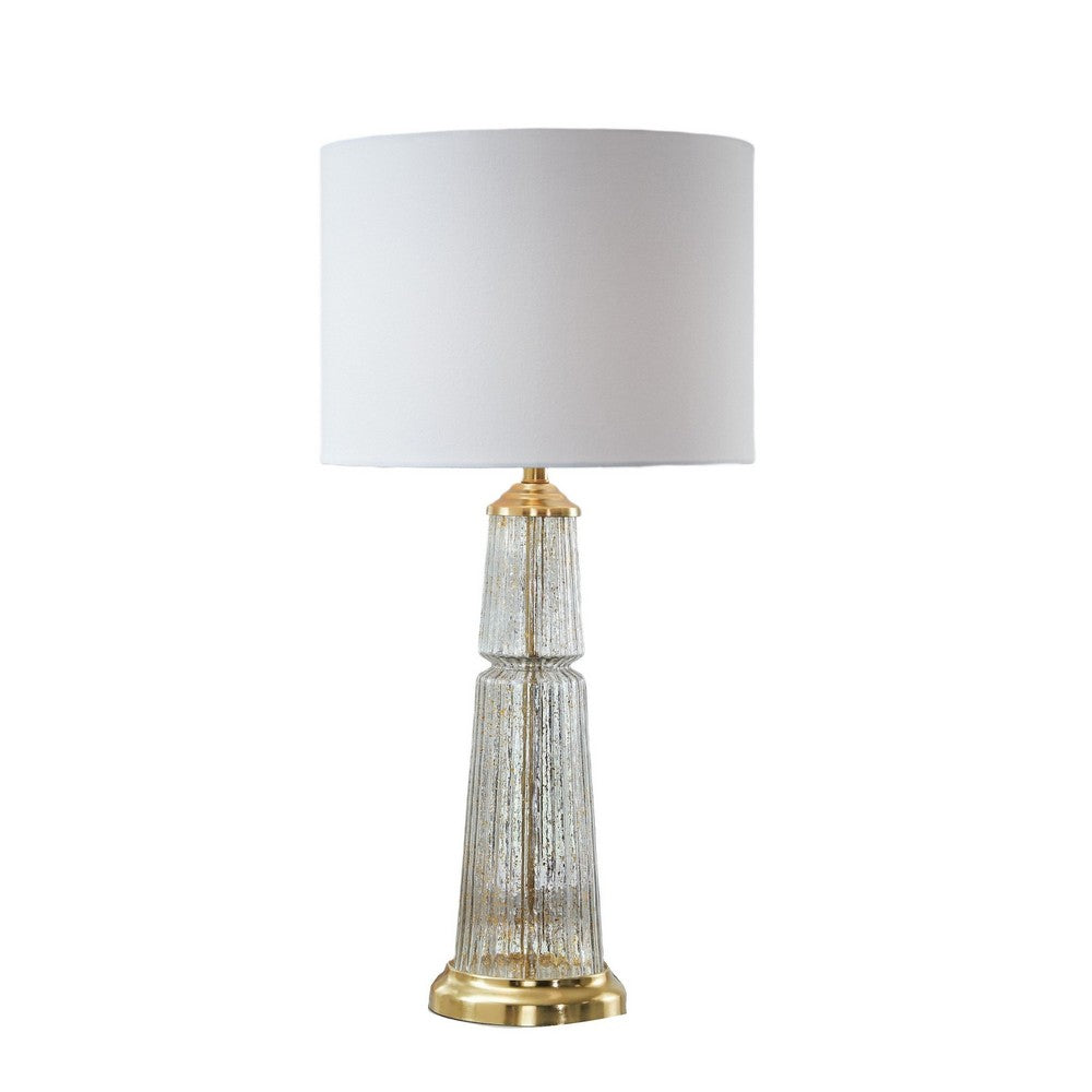 Bepy Table Lamp, Fluted Glass Gold Tone Flecks, White Drum Shade, 34 Inch-BM355659
