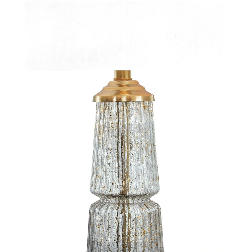 Bepy Table Lamp, Fluted Glass Gold Tone Flecks, White Drum Shade, 34 Inch-BM355659