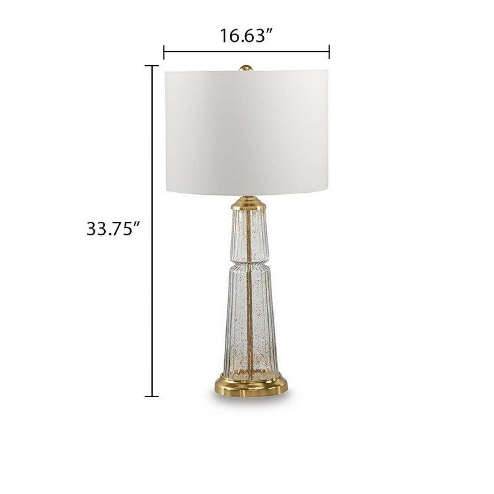 Bepy Table Lamp, Fluted Glass Gold Tone Flecks, White Drum Shade, 34 Inch-BM355659