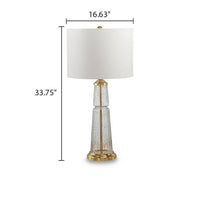 Bepy Table Lamp, Fluted Glass Gold Tone Flecks, White Drum Shade, 34 Inch-BM355659