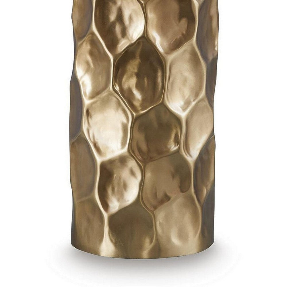 Mepy Table Lamp, Gold Metal Hammered Base, White Drum Shade, 34 Inch-BM355660
