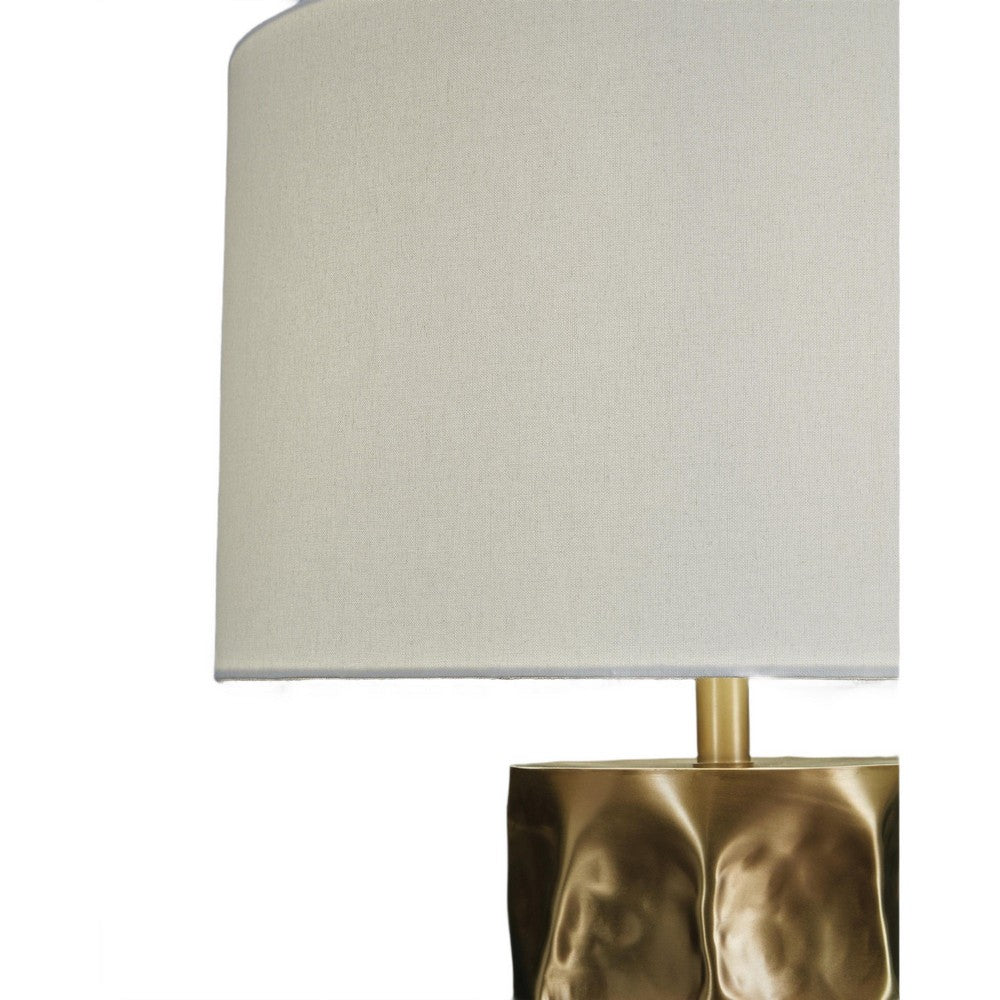 Mepy Table Lamp, Gold Metal Hammered Base, White Drum Shade, 34 Inch-BM355660