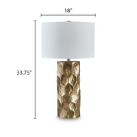 Mepy Table Lamp, Gold Metal Hammered Base, White Drum Shade, 34 Inch-BM355660
