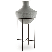Esta Pottery Style Vase w Stand, Distressed Cream, Espresso Brown 35 Inch - BM355661