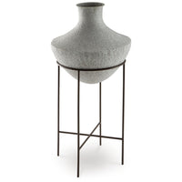 Esta Pottery Style Vase w Stand, Distressed Cream, Espresso Brown 35 Inch - BM355661