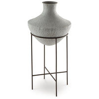 Esta Pottery Style Vase w Stand, Distressed Cream, Espresso Brown 35 Inch - BM355661