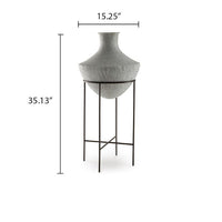 Esta Pottery Style Vase w Stand, Distressed Cream, Espresso Brown 35 Inch - BM355661