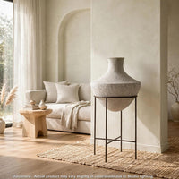 Esta Pottery Style Vase w Stand, Distressed Cream, Espresso Brown 35 Inch - BM355661