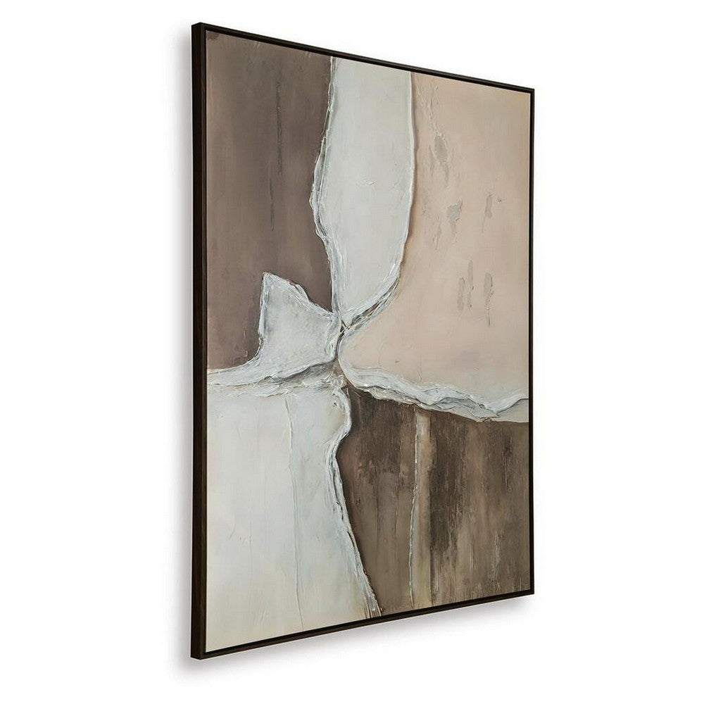 Jepy Wall Art Painting, Abstract Brown Tan White Tones, Black Frame, 40x50 - BM355662