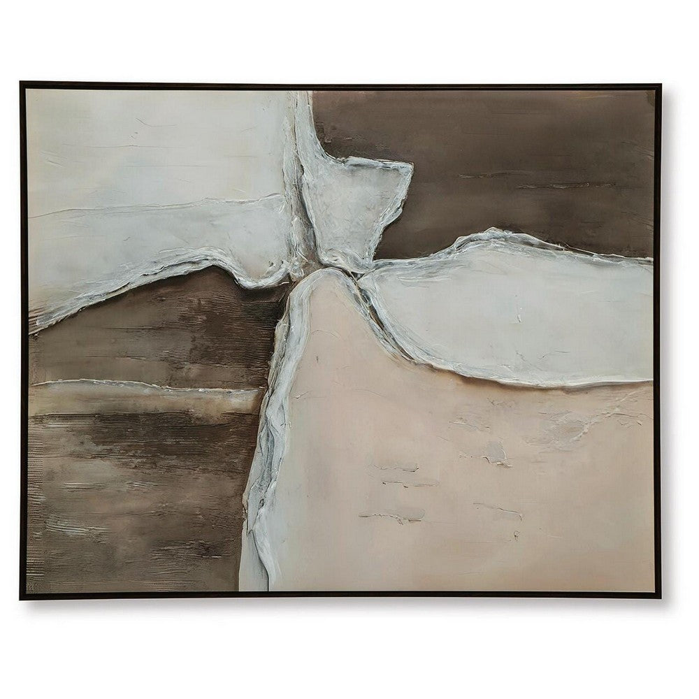 Jepy Wall Art Painting, Abstract Brown Tan White Tones, Black Frame, 40x50 - BM355662