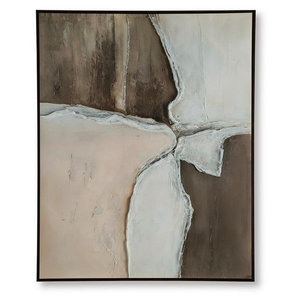 Jepy Wall Art Painting, Abstract Brown Tan White Tones, Black Frame, 40x50 - BM355662