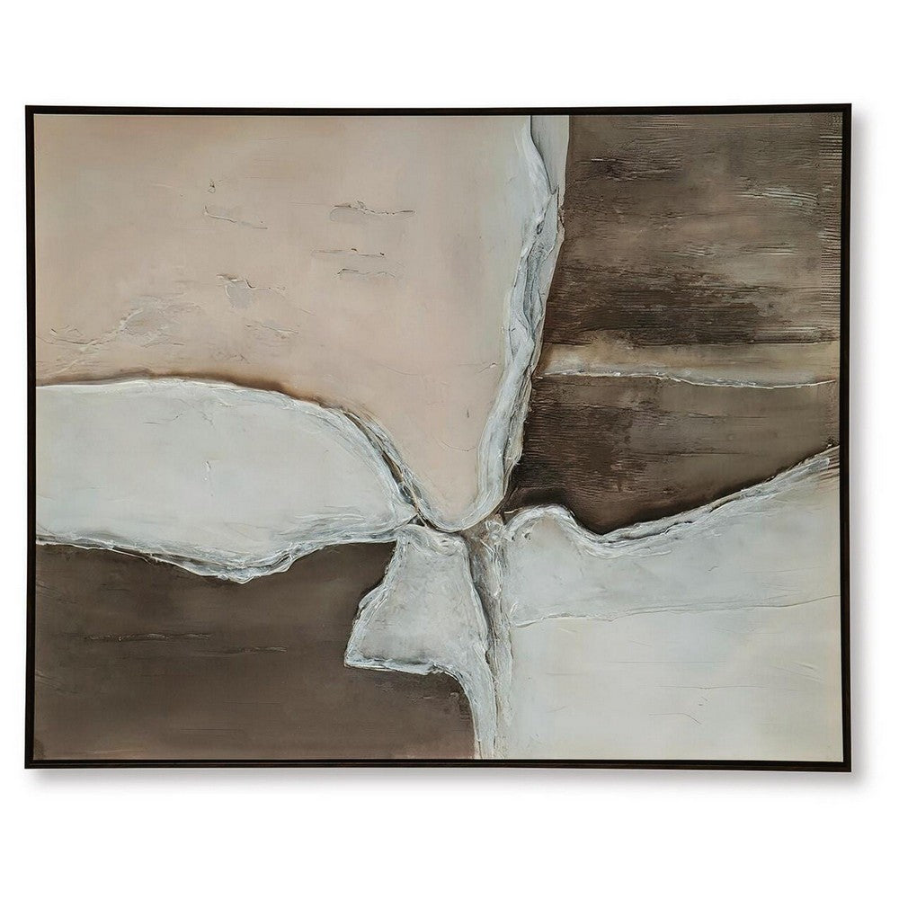 Jepy Wall Art Painting, Abstract Brown Tan White Tones, Black Frame, 40x50 - BM355662