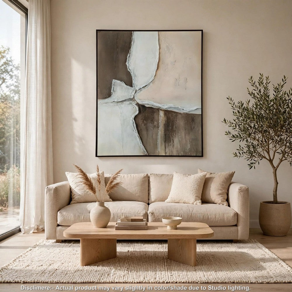 Jepy Wall Art Painting, Abstract Brown Tan White Tones, Black Frame, 40x50 - BM355662