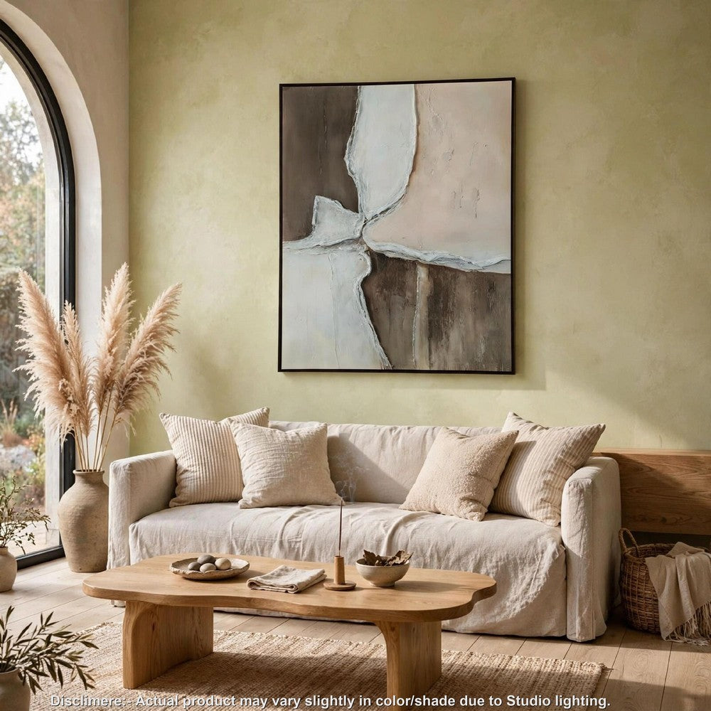 Jepy Wall Art Painting, Abstract Brown Tan White Tones, Black Frame, 40x50 - BM355662
