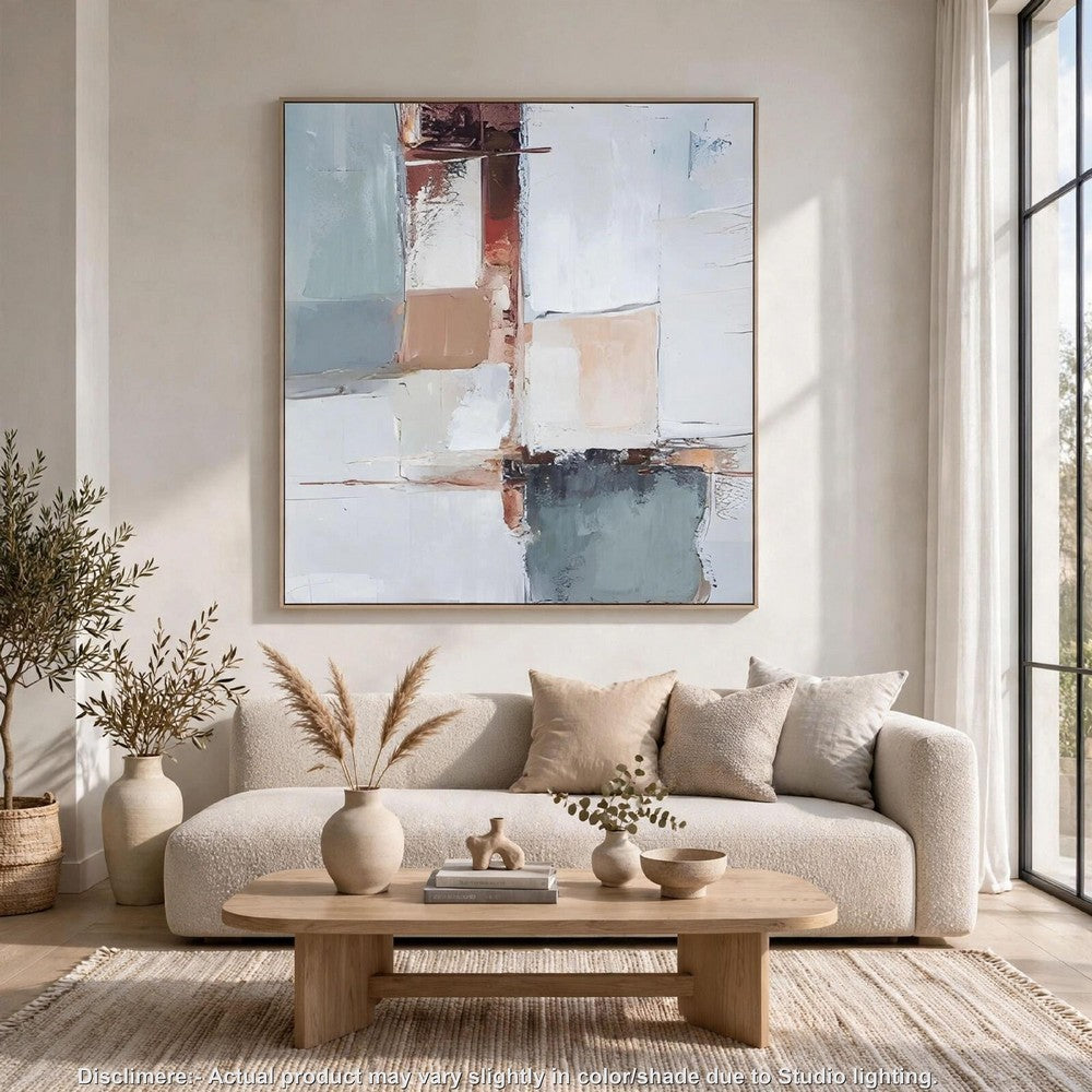 Kepy Wall Art Painting, Abstract Muted Gray, Light Brown Frame, 40x50 - BM355663