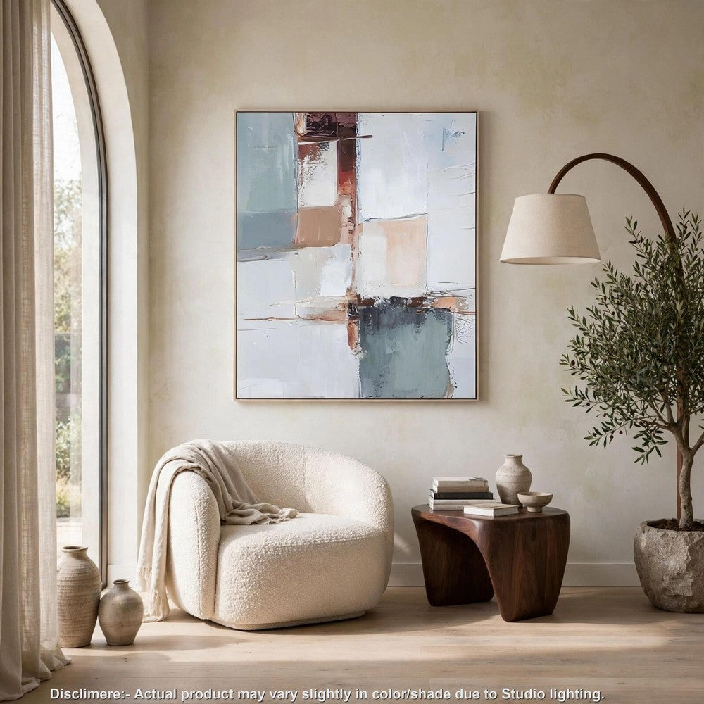 Kepy Wall Art Painting, Abstract Muted Gray, Light Brown Frame, 40x50 - BM355663
