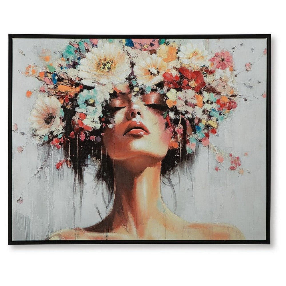 Lepy Wall Art Painting, Floral Headdress Portrait, Black Frame, 40x50  - BM355664