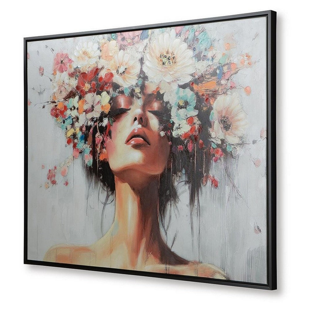 Lepy Wall Art Painting, Floral Headdress Portrait, Black Frame, 40x50  - BM355664