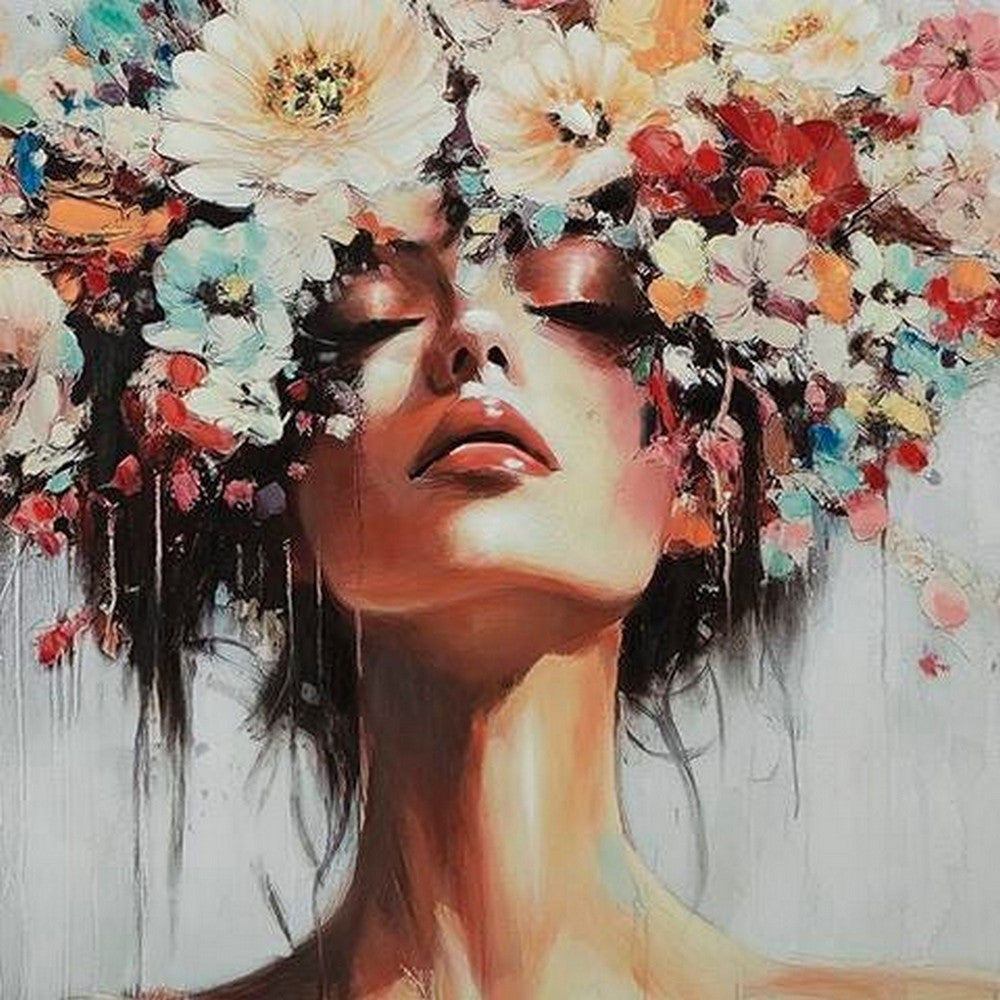 Lepy Wall Art Painting, Floral Headdress Portrait, Black Frame, 40x50  - BM355664