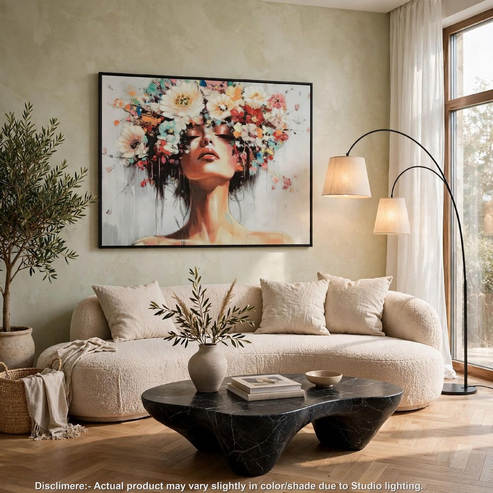 Lepy Wall Art Painting, Floral Headdress Portrait, Black Frame, 40x50  - BM355664