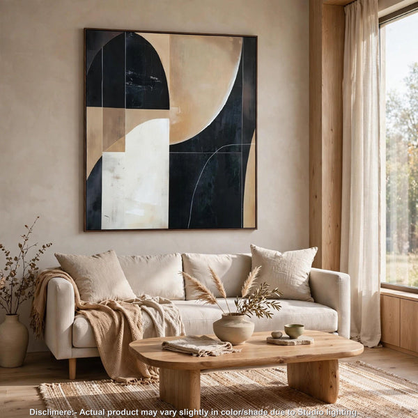 Eyna Modern Wall Painting. Abstract Geometric Black Brown Tan, 40x50 -BM355665