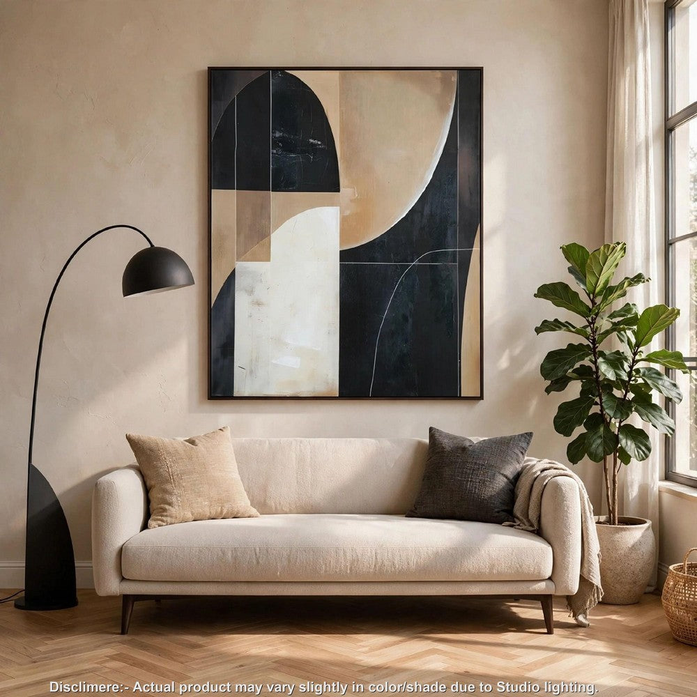 Eyna Modern Wall Painting. Abstract Geometric Black Brown Tan, 40x50 -BM355665