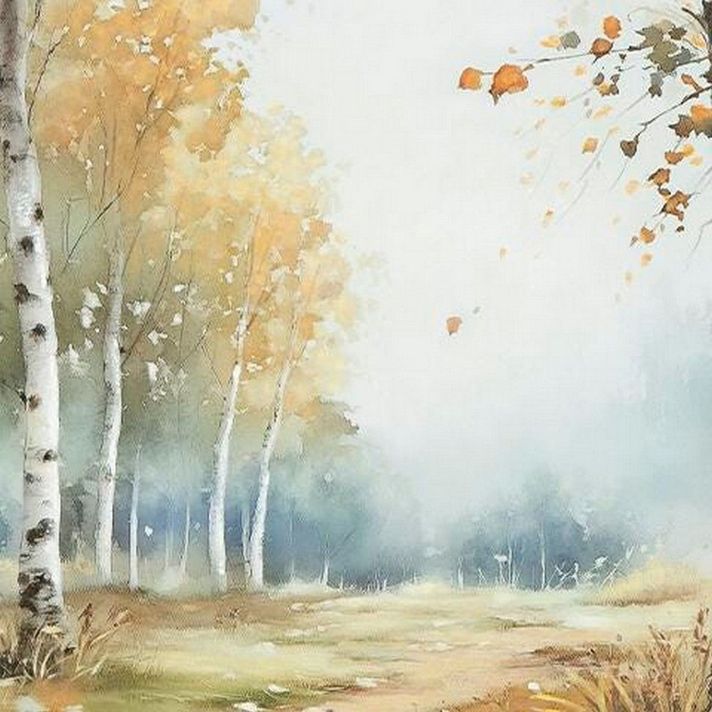 Lyna Wall Art Painting, Birch Forest Landscape, Yellow, Blue Brown36x60 - BM355666
