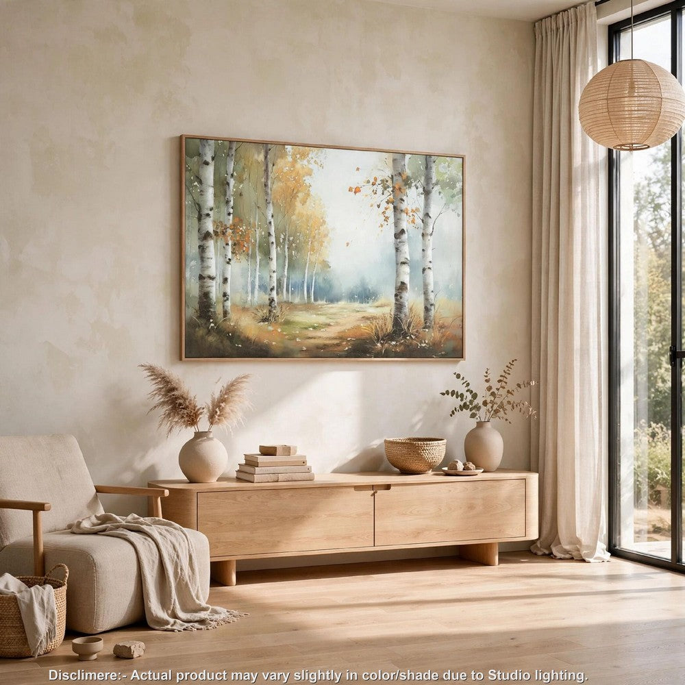 Lyna Wall Art Painting, Birch Forest Landscape, Yellow, Blue Brown36x60 - BM355666