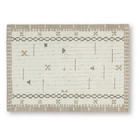 Dotty Medium Area Rug, Taupe Geometric Border Design, Cream Wool 5 x 7-BM355667