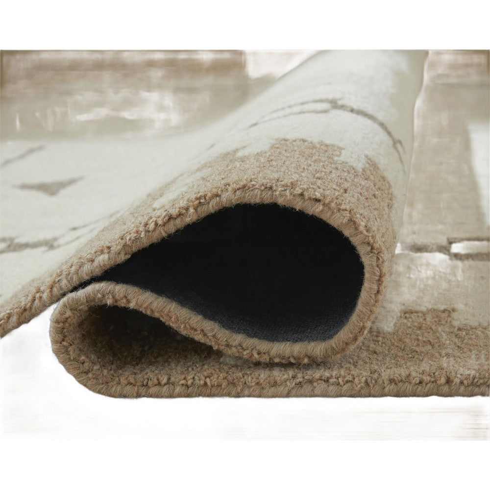 Dotty Medium Area Rug, Taupe Geometric Border Design, Cream Wool 5 x 7-BM355667