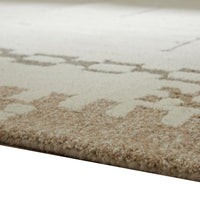 Dotty Medium Area Rug, Taupe Geometric Border Design, Cream Wool 5 x 7-BM355667