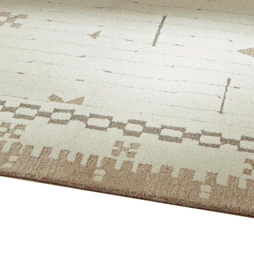 Dotty Medium Area Rug, Taupe Geometric Border Design, Cream Wool 5 x 7-BM355667