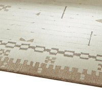 Dotty Medium Area Rug, Taupe Geometric Border Design, Cream Wool 5 x 7-BM355667