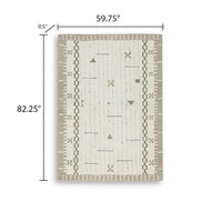 Dotty Medium Area Rug, Taupe Geometric Border Design, Cream Wool 5 x 7-BM355667