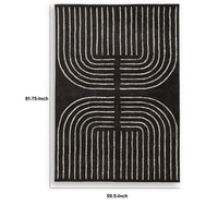 Edon Medium Area Rug with Ivory Geometric Design, Black Tufted Wool 5x7