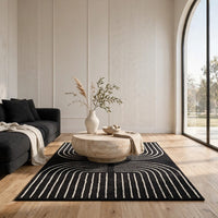 Edon Medium Area Rug with Ivory Geometric Design, Black Tufted Wool 5x7