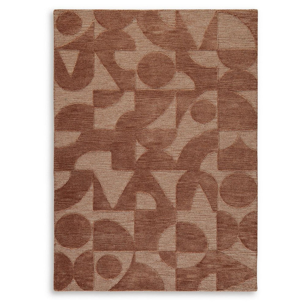Perry Hand-Tufted Medium Area Rug with Geometric Design, Clay Polyester 5x7-BM355669