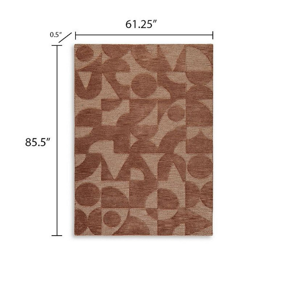 Perry Hand-Tufted Medium Area Rug with Geometric Design, Clay Polyester 5x7-BM355669