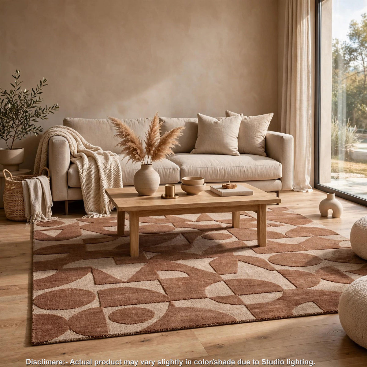 Perry Hand-Tufted Medium Area Rug with Geometric Design, Clay Polyester 5x7-BM355669