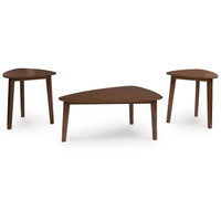Jeyn 3pc Coffee Table Set with 2 End Tables, Triangular Top, Brown Wood-BM355670