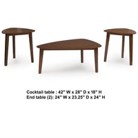 Jeyn 3pc Coffee Table Set with 2 End Tables, Triangular Top, Brown Wood-BM355670