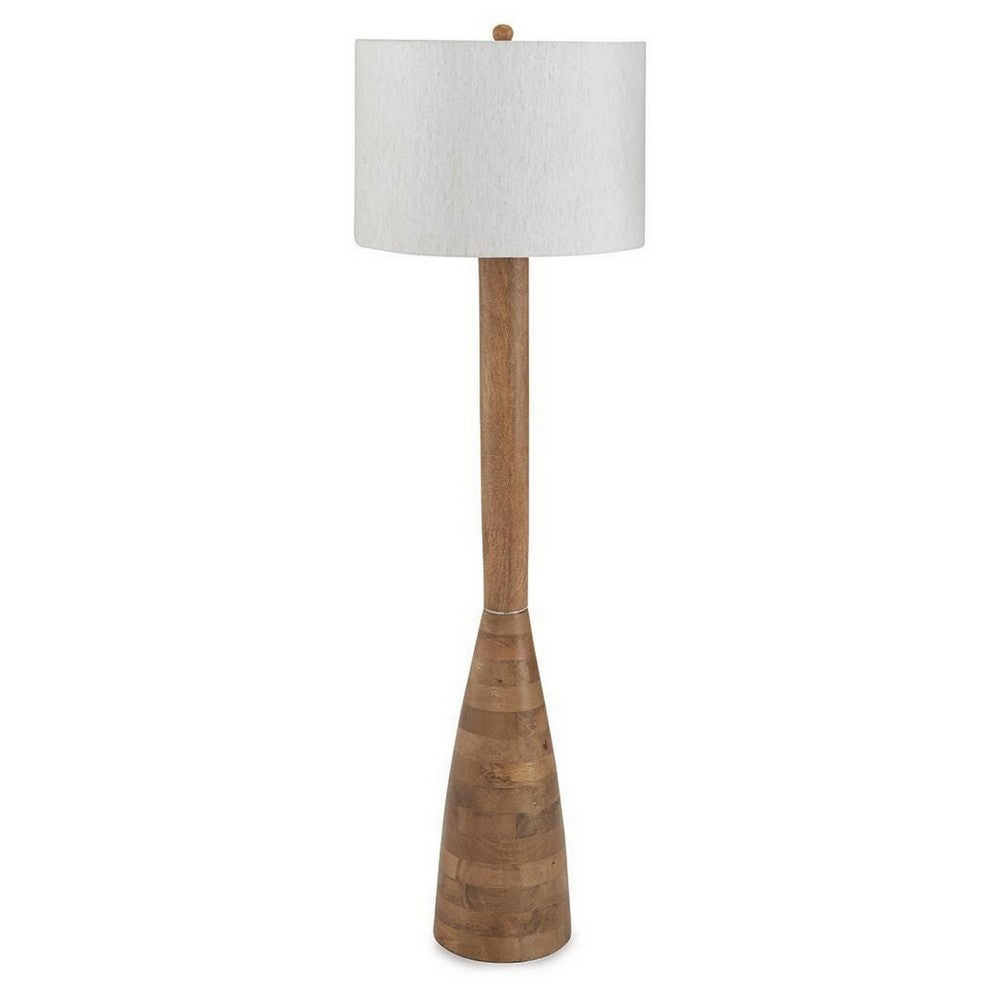 Aysa Floor Lamp with Fabric Drum Shade, Natural Brown Tapered Wood 60 Inch - BM355673