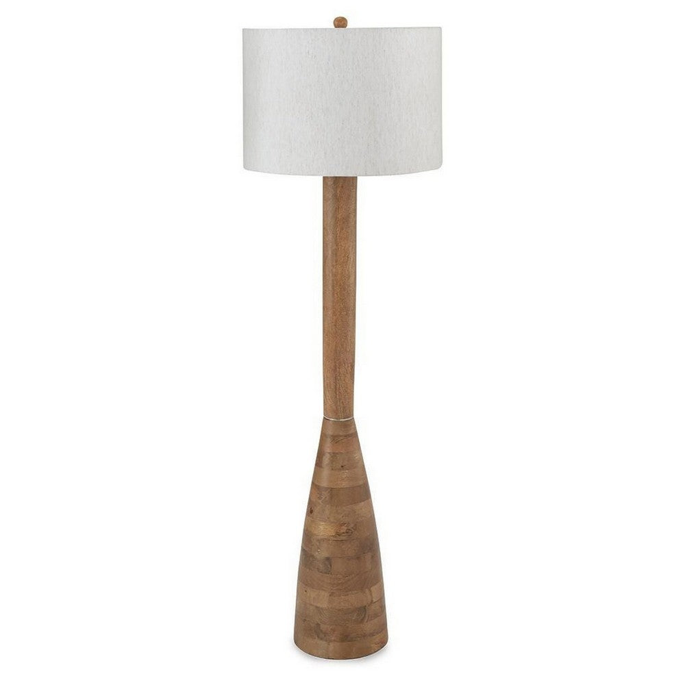 Aysa Floor Lamp with Fabric Drum Shade, Natural Brown Tapered Wood 60 Inch - BM355673