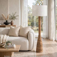 Aysa Floor Lamp with Fabric Drum Shade, Natural Brown Tapered Wood 60 Inch - BM355673