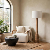 Aysa Floor Lamp with Fabric Drum Shade, Natural Brown Tapered Wood 60 Inch - BM355673
