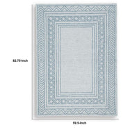Hazel Hand-Tufted Medium Area Rug, Blue Geometric Border, Ivory-Gray Wool 5x7