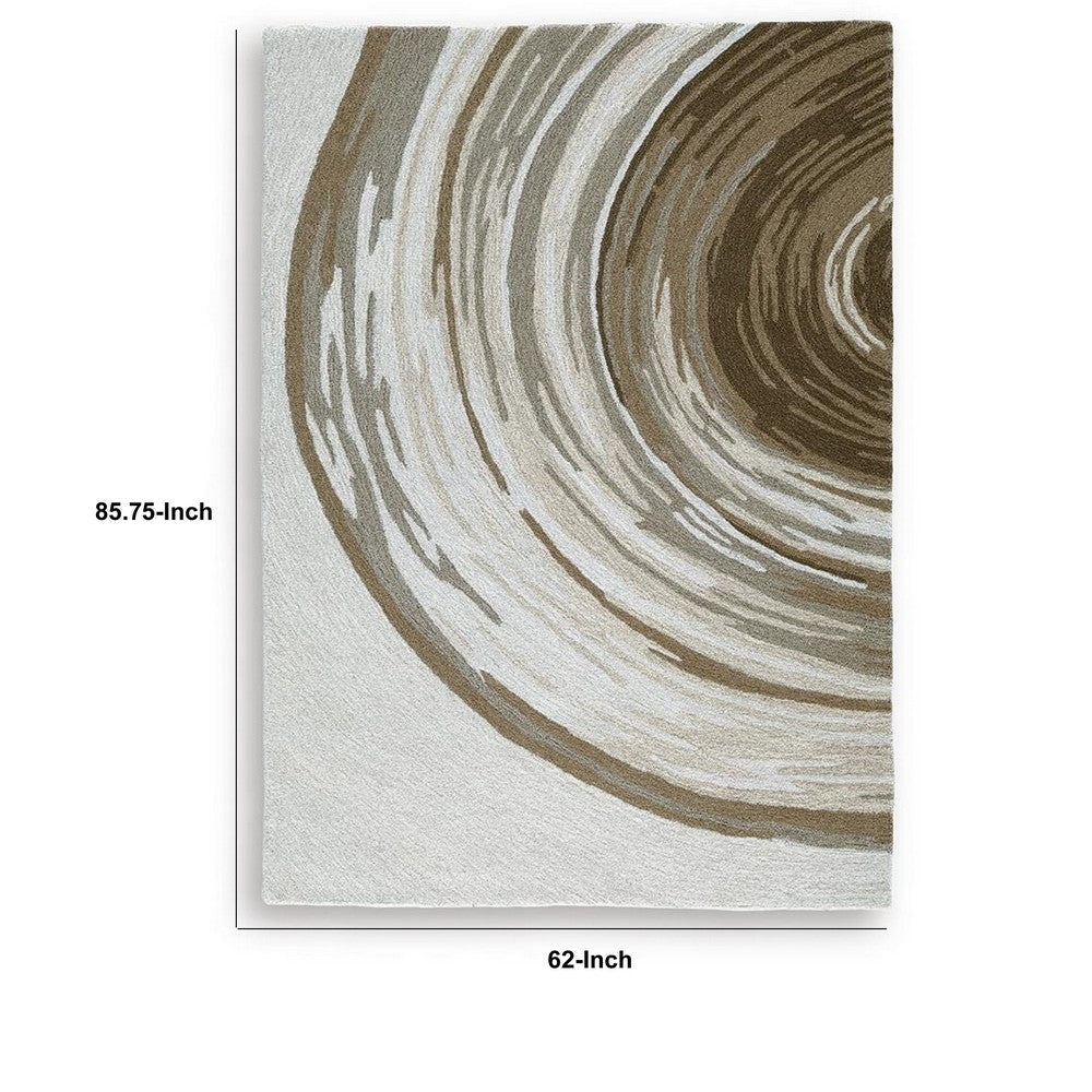 Rizzy Medium Area Rug with Brown-Gray Abstract Ripple Design, Ivory Wool 5x7