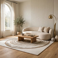 Rizzy Medium Area Rug with Brown-Gray Abstract Ripple Design, Ivory Wool 5x7