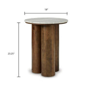Ziana Cylindrical Accent Table with Beige Marble Top, Brown Wood 23 Inch - BM355676