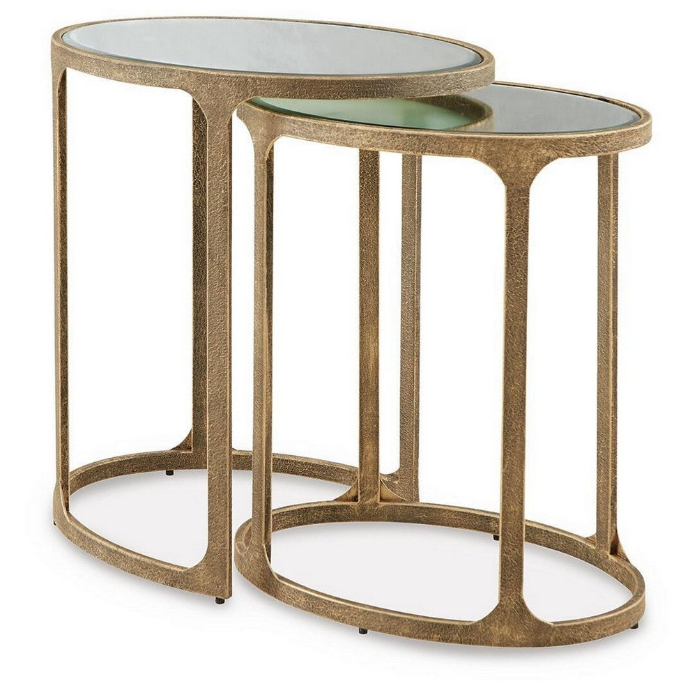 Irma Nesting Accent Table, Mirror Tops, Set of 2, Antique Gold Metal - BM355677